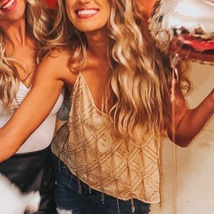 Yellow gold beaded “gatsby” tank top draped back